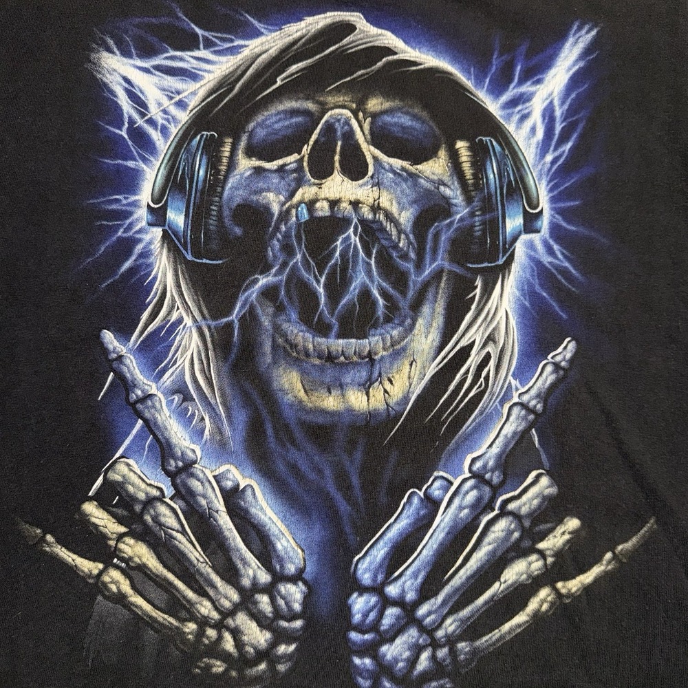 Delta Pro Weight Rock And Roll Skeleton T-Shirt Black Preshrunk Cotton Size L